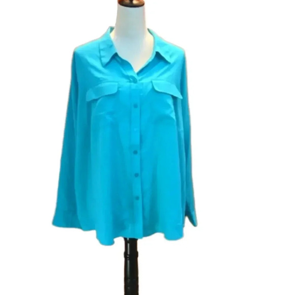 Apt 9 Women's 2X Green Button Down Top With Hi-lo Hem Long Sleeved - Picture 1 of 4